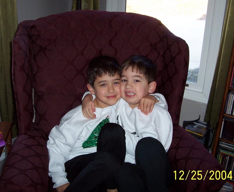 Brothers hugging on Christmas
