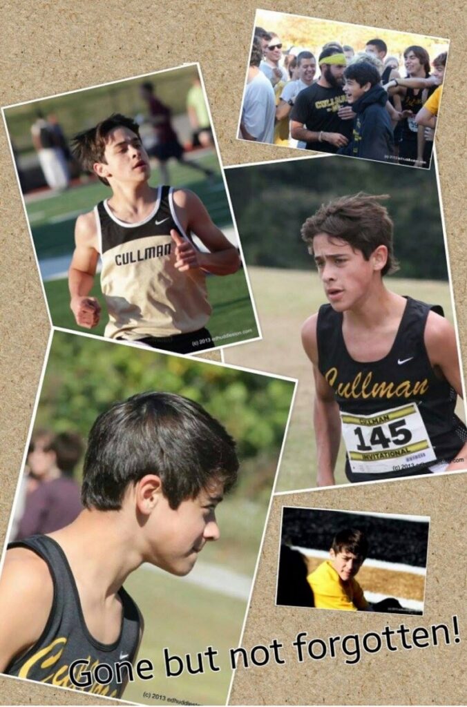 Collage of Nicholas Fillinger running pics from the Cullman Cross Country team.
