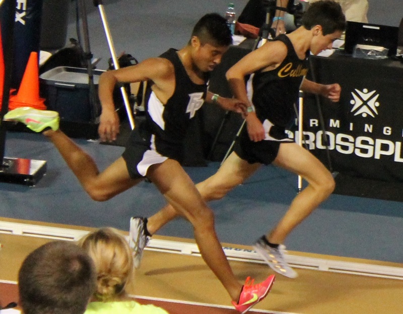 Nicholas Fillinger leans forward at line to outkick his opponent